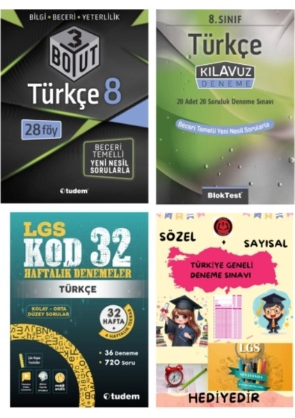 Tudem Yayınları Lgs Türkçe 3 Boyut Beceri Temelli Soru Bankası - Türkçe Klavuz Deneme - Türkçe Kod 32 Haftalık Deneme - Hediye