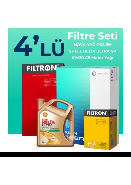 Kia Cerato 1.6 Benzin Filtre Bakım Seti Shell Motor Yağlı (2019-2024) 4 Lü