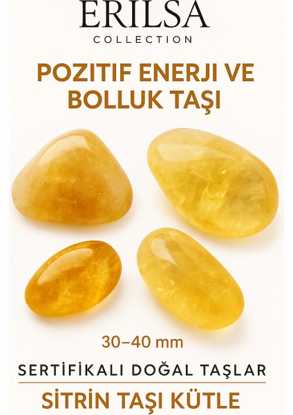 Sertifikalı Tamburlanmış İri Boy Sitrin Taşı Kütle – El Taşı Bolluk Neşe ve Güneş Enerjili Şifa