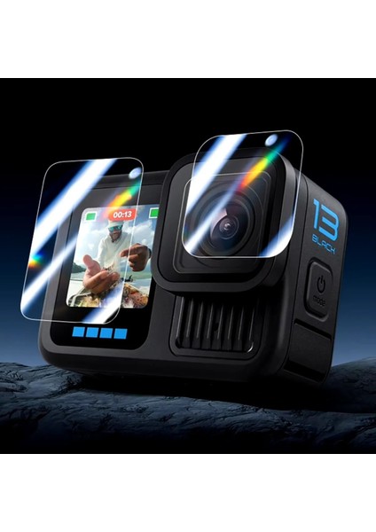 Gopro 13 Uyumlu Cam Ekran Koruyucu 3 Parça Ön Arka LCD Ekran ve Lens Koruyucu Kırılmaz Cam