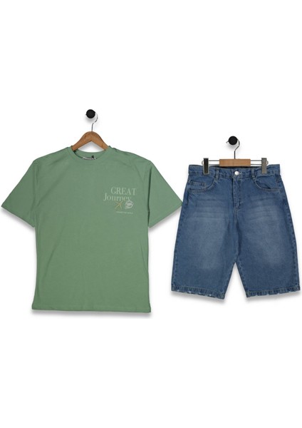 Great Baskılı Jeans Şortlu Erkek Takım
