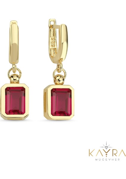 Lal Taşlı Altın Küpe AHK09
