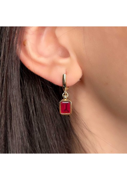 Lal Taşlı Altın Küpe AHK09 fiyatları