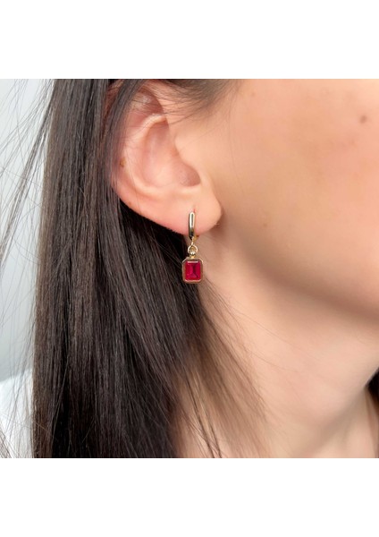 Lal Taşlı Altın Küpe AHK09 fırsatları