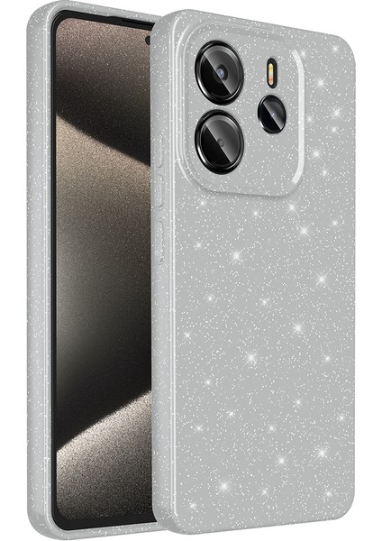 Xiaomi Redmi Note 14 Uyumlu Kılıf Koton Simli Silikon Arka Kapak Kamera Korumalı Gümüş
