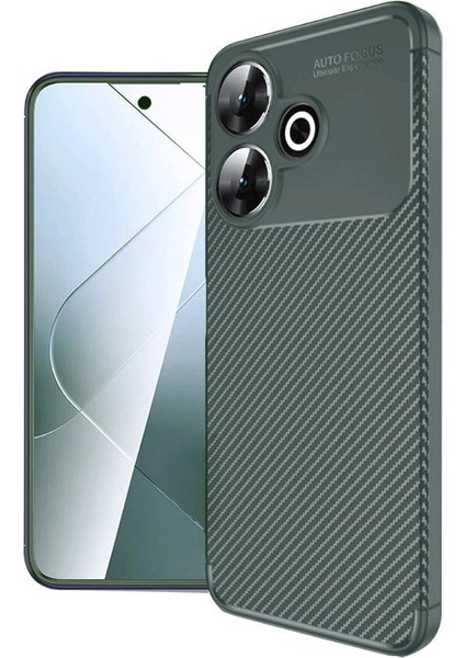 Xiaomi Redmi 13 4g Uyumlu Kılıf Negro Karbon Görünümlü Silikon Koyu Yeşil