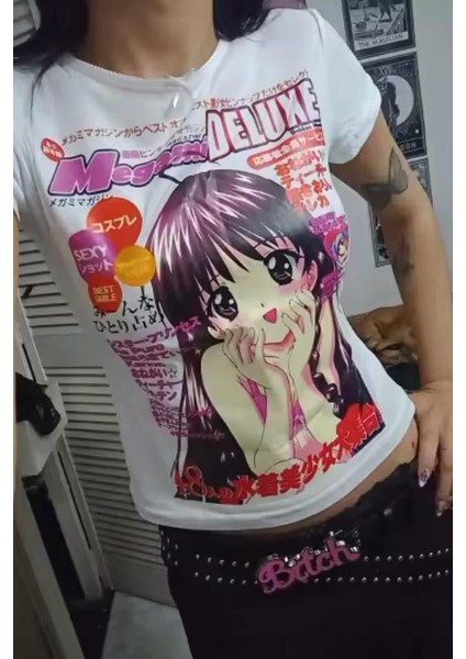 Beyaz Megami Deluxe Japanese Kısa Kollu Crop