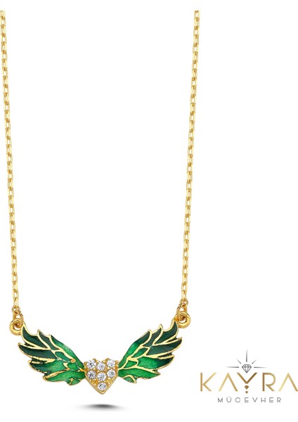 Yeşil Mineli Melek Kanadı Altın Kolye AK25