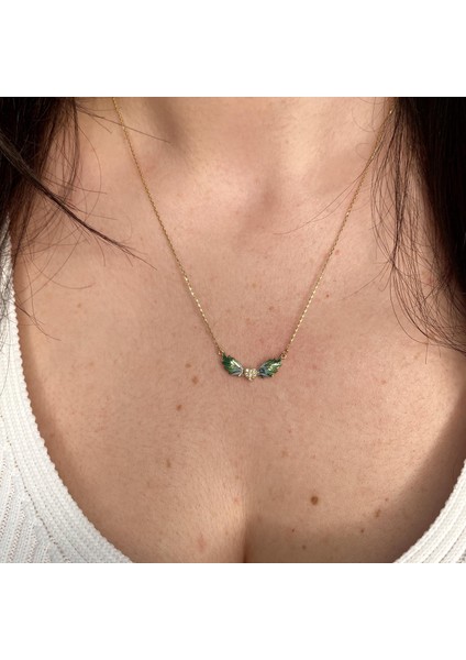 Yeşil Mineli Melek Kanadı Altın Kolye AK25 fiyatları