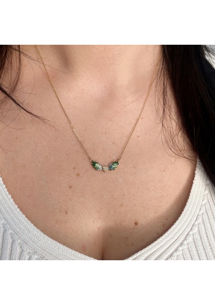 Yeşil Mineli Melek Kanadı Altın Kolye AK25 modelleri