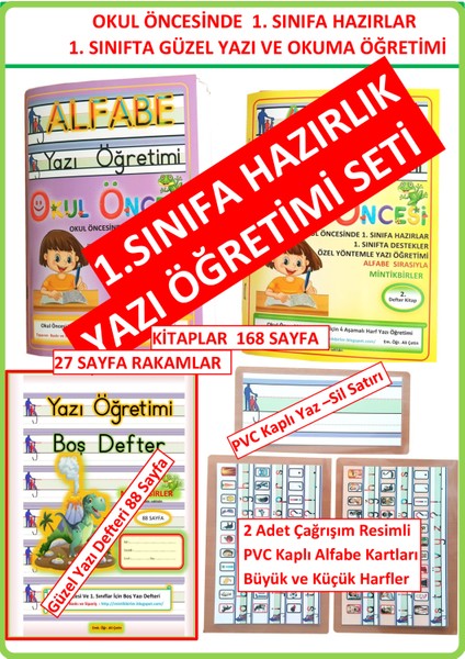 Okul Öncesi ve 1. Sınıf Okuma Yazma Yazı Öğretimi Alfabe Defteri Kitabı , Ana Sınıfı Anasınıfı Alfabe Kartları - 2 Öğrencilik Set - 2 Adet