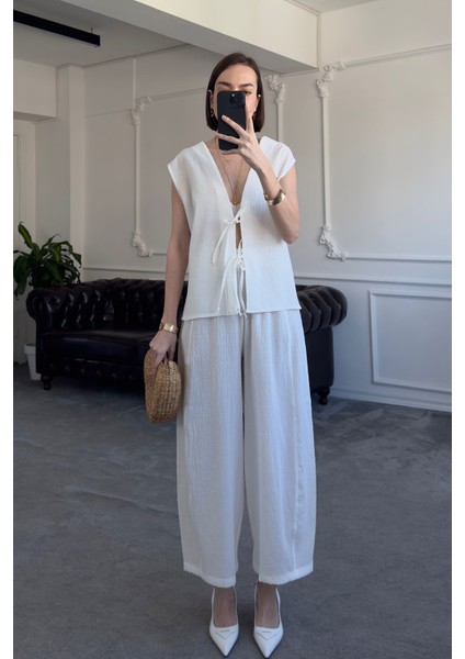 Kabartmalı Yelekli Tasarım Takım- Ekru fırsatları