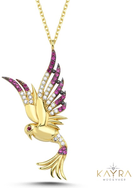 Prenses Anka Kuşu Fuşya Taşlı Altın Kolye AK02