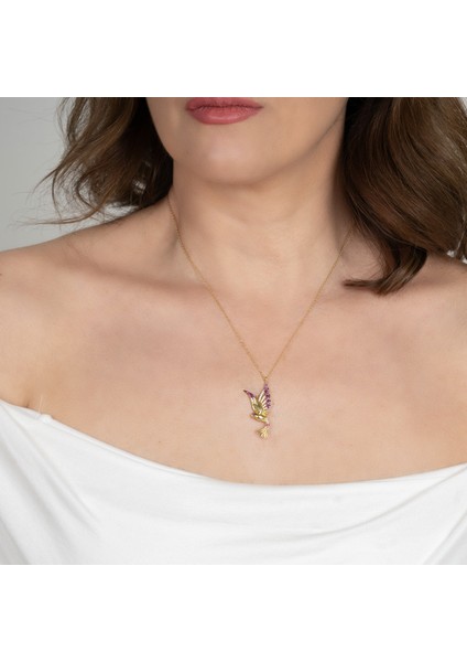 Prenses Anka Kuşu Fuşya Taşlı Altın Kolye AK02 modelleri