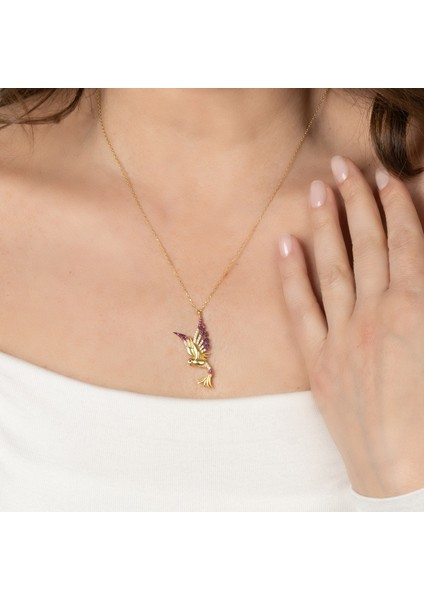 Prenses Anka Kuşu Fuşya Taşlı Altın Kolye AK02 indirimleri