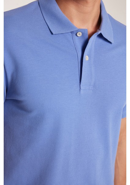 Erkek Slim Fit Dar Kesim %100 Pamuk Düz Pike Petrol Mavi Polo Yaka Tişört fiyatları