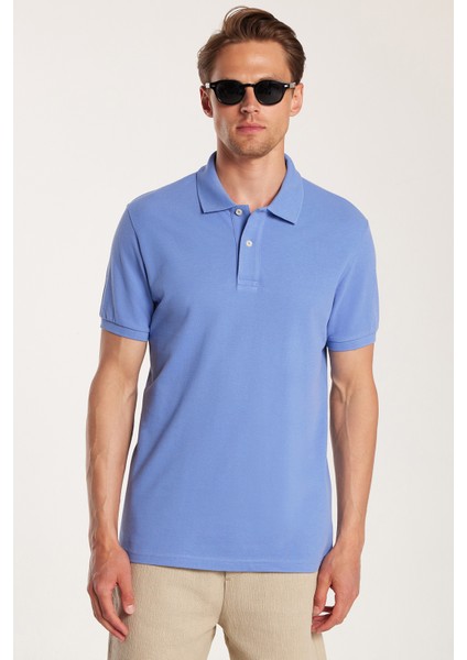 Erkek Slim Fit Dar Kesim %100 Pamuk Düz Pike Petrol Mavi Polo Yaka Tişört fırsatları
