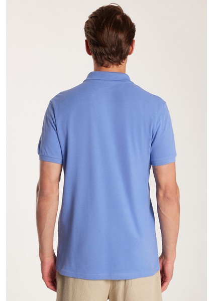 Erkek Slim Fit Dar Kesim %100 Pamuk Düz Pike Petrol Mavi Polo Yaka Tişört indirimleri