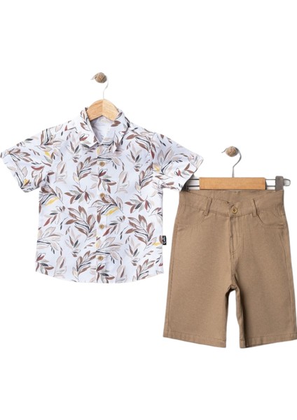 Yaprak Desenli Gömlekli Şortlu Takım