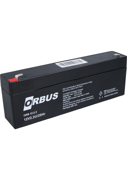 Orbus 12 Volt - 2.2 Amper Yatık Uzun Akü (176 x 61 x 33 Mm) (4741)