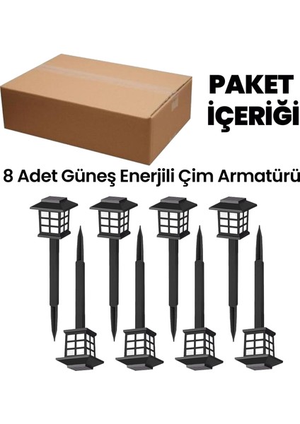 Karanlık Sensörlü Solar Çim Armatürü Güneş Enerjili Bahçe Zemin Aydınlatma Lambası 8 Adet