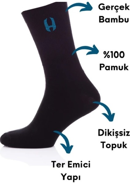 Erkek Bambu Çorap-Dikişsiz Topuk,Terleme Yapmaz 6 Adet