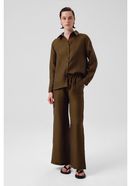 Kahverengi Paçası Yırtmaçlı Kadın Pantolon