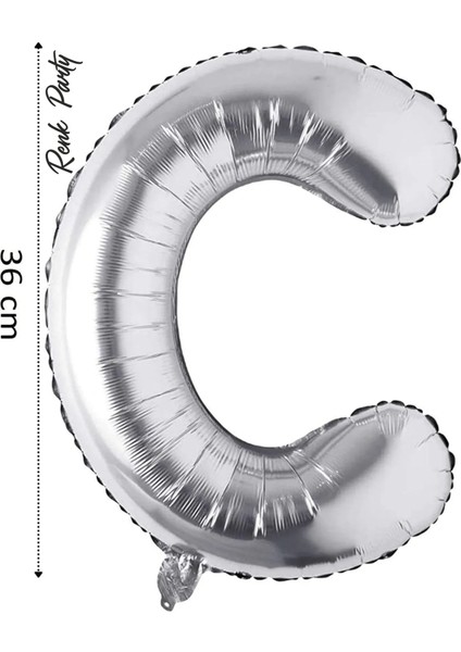 Folyo Balon C Harfi Helyum Balon 36 cm Gümüş Renk - C Harf Balon - Harf Folyo Balon - 16 Inch