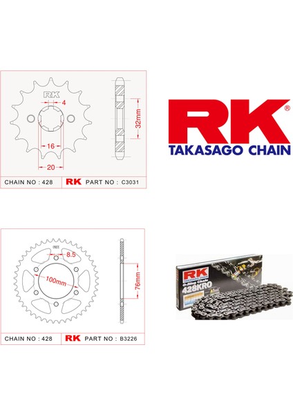 Zincir Dişli Set Yzf-R 125 08-15/MT-125 14-15 X-Ringli Set