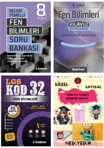 Tudem Yayınları Lgs Fen Bilimleri Beceri Temelli Soru Bankası - Fen Bilimleri Klavuz Deneme - Fen Bilimleri Kod 32 Deneme - Hediye