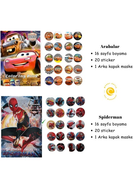 Arabalar ve Spidermen Boyama Kitabı Seti (Boyama, Sticker, Arka Kapak Maske)