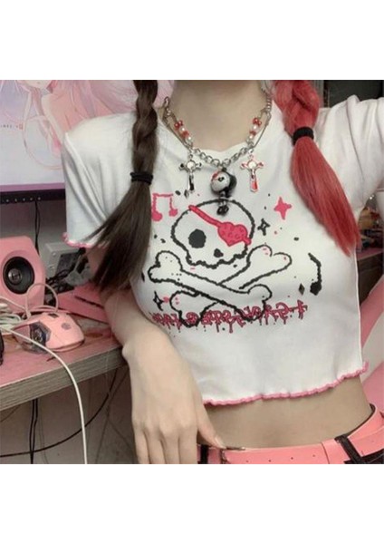 Beyaz Shiny Pirate Yarım T-Shirt