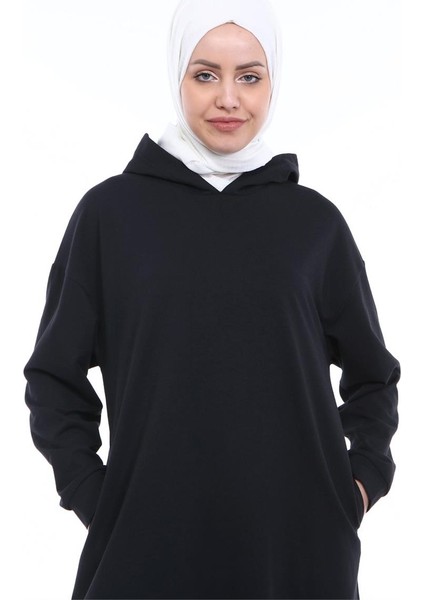 Atlas Kapüşonlu Midi Boy Sweatshirt - Siyah