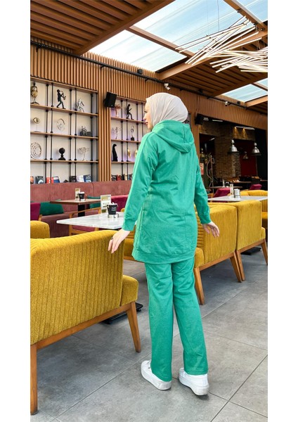 Kapşonlu O Yaka Sade Basic Ikili Eşofman Spor Takımı - 3039 - Benetton Yeşil