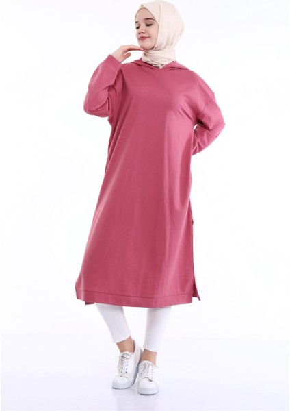 Atlas Kapüşonlu Midi Boy Sweatshirt - Gül Kurusu