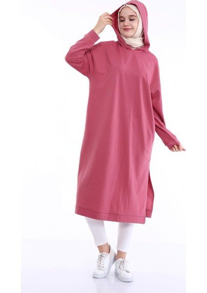 Atlas Kapüşonlu Midi Boy Sweatshirt - Gül Kurusu