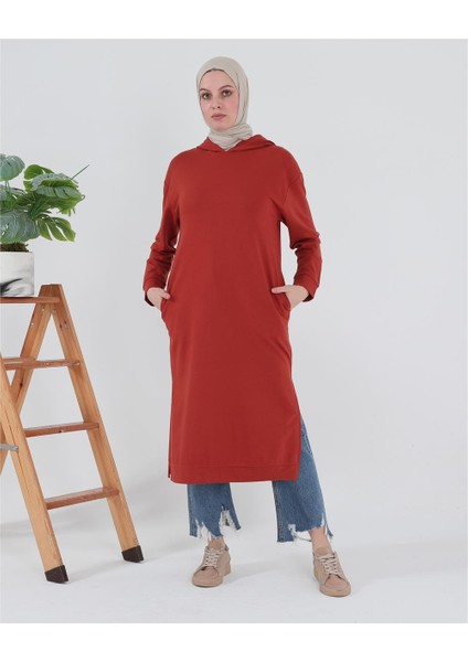 Atlas Kapüşonlu Midi Boy Sweatshirt - Kiremit fiyatları