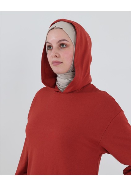 Atlas Kapüşonlu Midi Boy Sweatshirt - Kiremit indirimleri