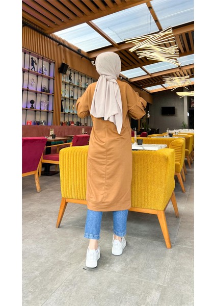 Hira Balon Kol Midi Boy Sade Basic Sweatshirt - 3031 - Taba modelleri