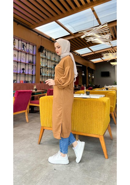 Hira Balon Kol Midi Boy Sade Basic Sweatshirt - 3031 - Taba fırsatları