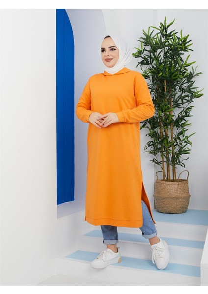 Kapüşonlu Bayan Sweatshirt Orange (3007-070)