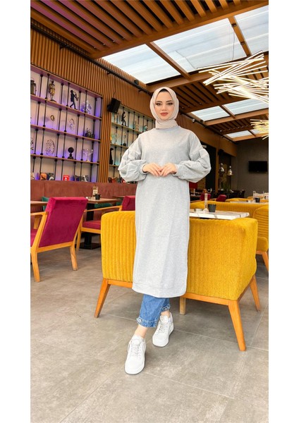 Hira Balon Kol Midi Boy Sade Basic Sweatshirt - 3031 - Gri