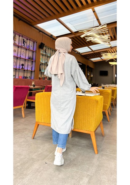 Hira Balon Kol Midi Boy Sade Basic Sweatshirt - 3031 - Gri fırsatları