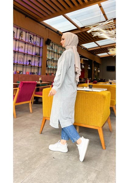 Hira Balon Kol Midi Boy Sade Basic Sweatshirt - 3031 - Gri indirimleri