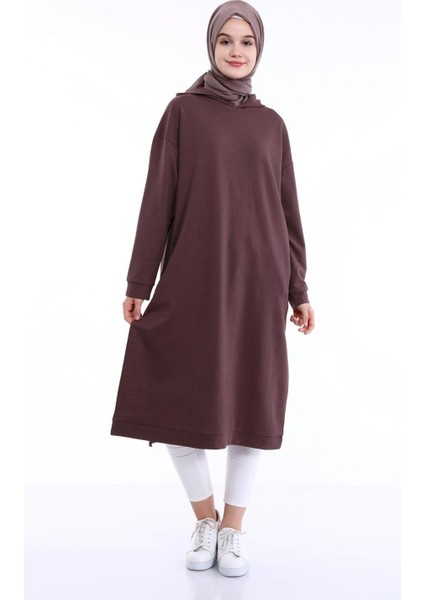 Atlas Kapüşonlu Midi Boy Sweatshirt - Kahverengi