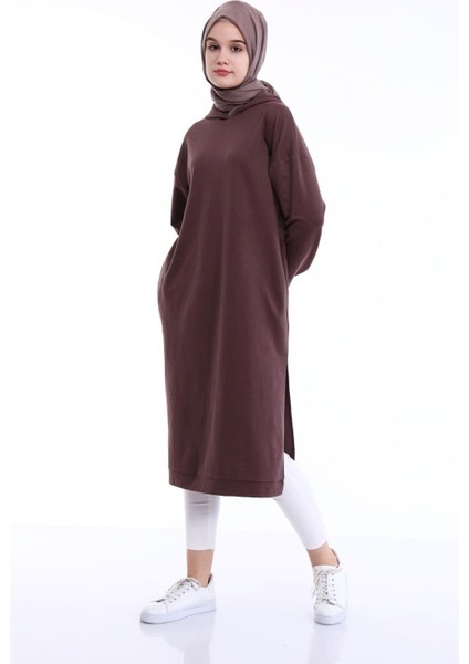 Atlas Kapüşonlu Midi Boy Sweatshirt - Kahverengi