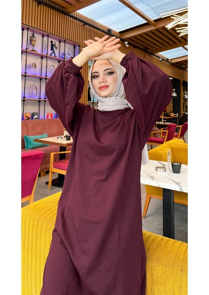 Hira Balon Kol Midi Boy Sade Basic Sweatshirt - 3031 - Mürdüm