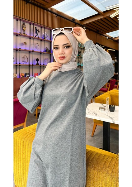 Hira Balon Kol Midi Boy Sade Basic Sweatshirt - 3031 - Antrasit modelleri