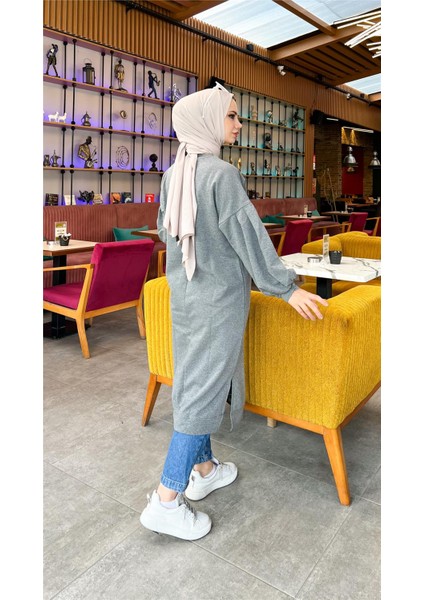 Hira Balon Kol Midi Boy Sade Basic Sweatshirt - 3031 - Antrasit fırsatları
