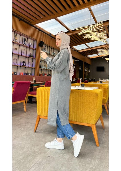 Hira Balon Kol Midi Boy Sade Basic Sweatshirt - 3031 - Antrasit indirimleri